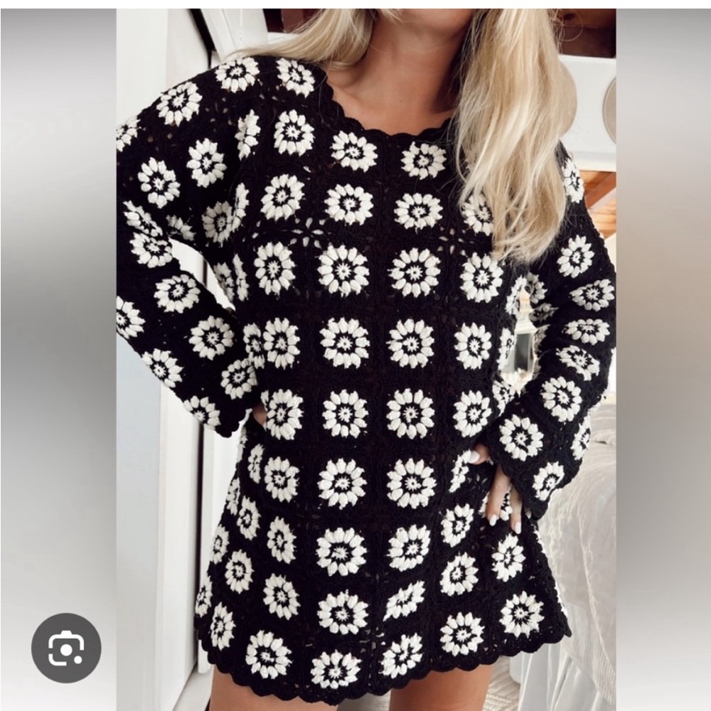 Show Me Your MuMu Black and White Crochet Daisy Tunic Dress